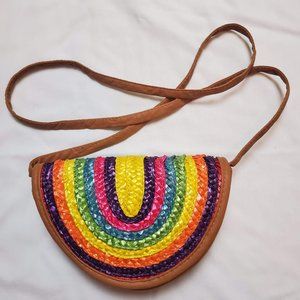 Claire's Woven Straw Colorful Rainbow Mini-Purse